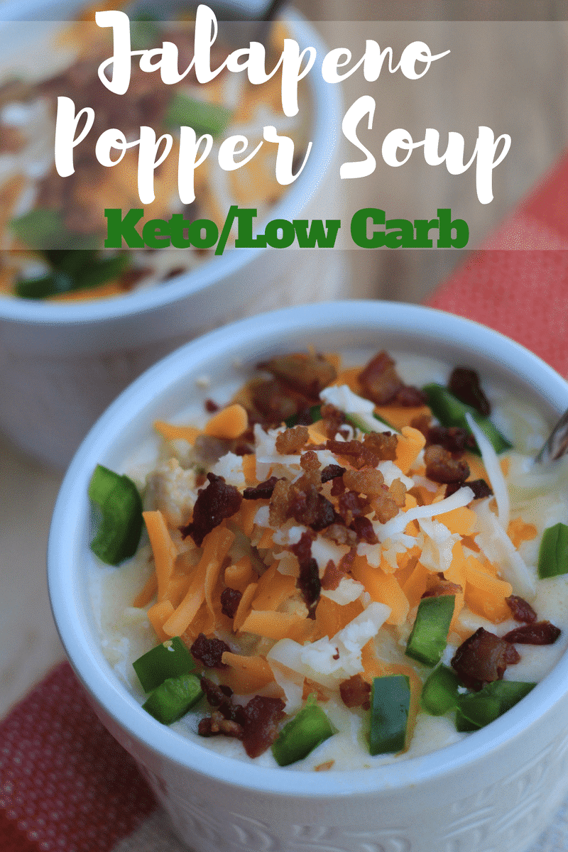 Ramekin full of soup with text reading "Jalapeno Popper Soup Keto/Low Carb"